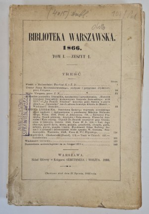 Warsaw LIBRARY. A periodical devoted to the sciences, arts and industry. 1866 Volume I. - Vol. 1. In the printing house of Gazeta Polska