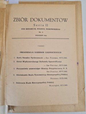 COLLECTION OF DOCUMENTS 1945- 1946 edited by Julian Makowski among others: Charter of the United Nations, International Labor Organization, Poland's Foreign Policy