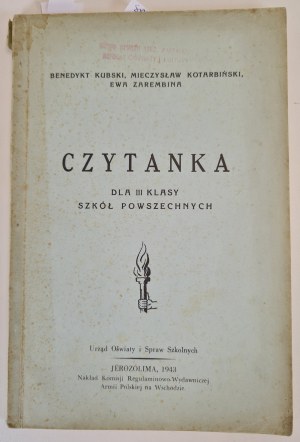 KUBSKI, KOTARBIŃSKI, ZAREMBINA - A READING FOR THE 3rd CLASS OF THE POST-SECONDARY SCHOOLS, Jerusalem 1943