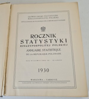 ANNUAL STATISTICS OF THE REPUBLIC OF POLAND year of publication VIII 1930 in Polish and French