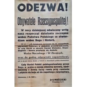[Odezwa] Mościcki - 1.09.39 Obywatele Rzeczypospolitej! W nocy dzisiejszej [Wojna]