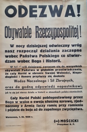 [Proclamation] Moscicki - 1.09.39 Citizens of the Republic! On the night of tonight [War].