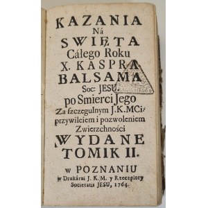 BALSAM Kasper - KAZANIA NA ŚWIĘTA CAŁEGO ROKU Tomik II Wyd. 1794
