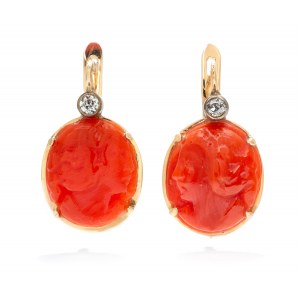 Boucles d'oreilles avec perles et diamants, bijoux des années 1960, pr. '0.585' or