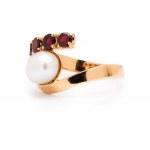 Ring with pearl and garnets, 2nd half of 20th century jewelry, pr. gold "0.585"
