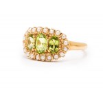 Ring with olives and half pearls, early 21st century jewelry, 0.375 pr. gold