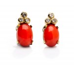 Earrings with beads and diamonds, 2nd half of 20th century jewelry, pr. gold "0.585"
