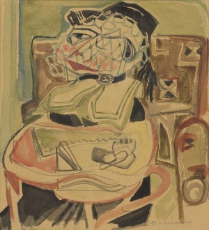 Tadeusz ŁAKOMSKI (1911-1988), Portret kobiety we wnętrzu