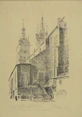Jerzy PANEK (1918-2001), View of St. Mary's Church in Cracow from St. Mary's Square