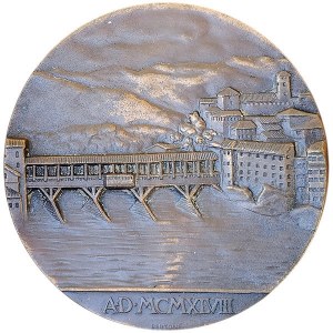 Italy, Republic, Medal for the reconstruction after the WWII of the the Alpini Bridge in Bassano Del Grappa faithful to the original drawings by Andrea Palladio 1948