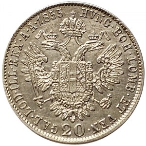 Austria, Franz Joseph I, 20 Kreuzer 1855, B Kremnitz