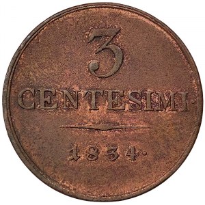 Austria, Lombardy-Venetia, Francis I, 3 Centesimi 1834, V Venice