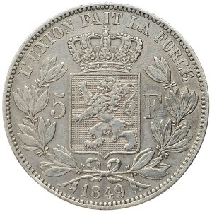 Belgio, Leopoldo I, 5 franchi 1849, Bruxelles