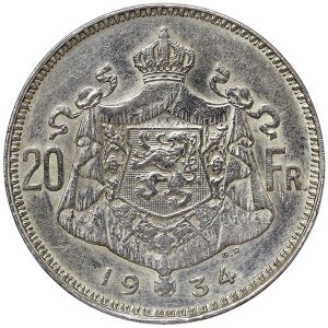 Belgie, Albert I, 20 franků 1934, Brusel