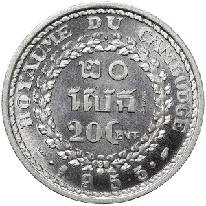 Cambodia, Norodom Sihanouk, 20 Cents (ESSAI) 1953