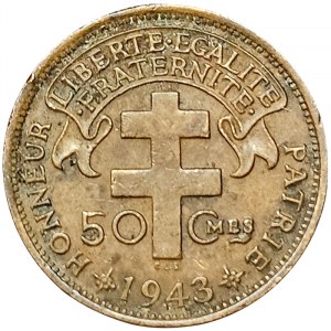Cameroon, 50 Centimes with LIBRE 1943