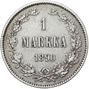 Finland, Russian Occupation, Alexander III, 1 Markka 1890, L