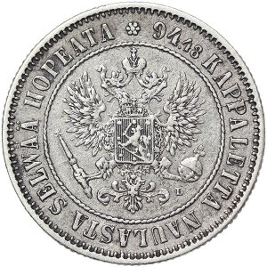 Finland, Russian Occupation, Alexander III, 1 Markka 1890, L