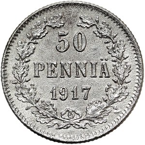 Finlandia, okupacja rosyjska, monety z wojny domowej, 50 Pennia 1917, S