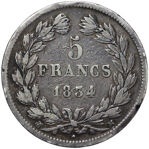 Francúzsko, Louis Philippe I, 5 frankov 1834, M Toulouse