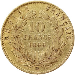 France, Napoleon III, 10 Francs 1866, BB Strasbourg