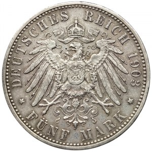 Germany, Württemberg, Wilhelm II, 5 Mark 1903, F Stuttgart