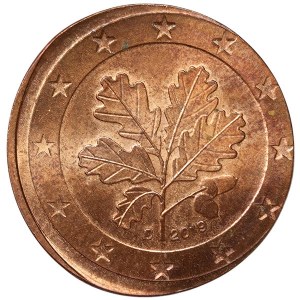 Allemagne, Rép. Fédérale, 5 Cents (frappé sur la pièce de 2 Euro cents) 2019, D Munich