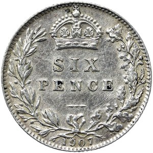 Veľká Británia, Edward VII, 6 pencí 1907, Londýn