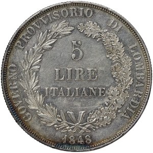 Milano, Lombardia, Governo provvisorio, 5 lire 1848