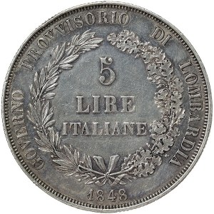 Milano, Lombardia, Governo provvisorio, 5 lire 1848