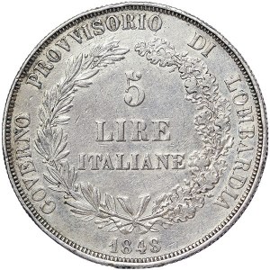 Milano, Lombardia, Governo provvisorio, 5 lire 1848