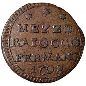 Papal State, Pio VI, Fermo, 1/2 Baiocco 1798