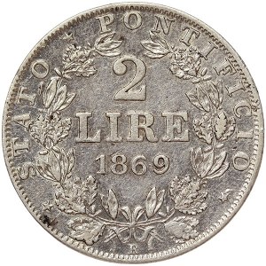 Papal State, Pio IX, 2 Lire 1869