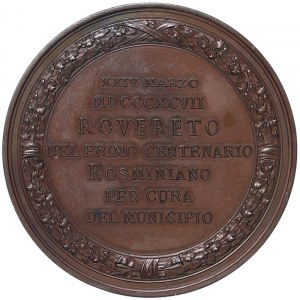 Rovereto, Seliger Antonio Rosmini 1797-1855, Medaille der Stadt Rovereto zum hundertsten Jahrestag seiner Geburt 1897