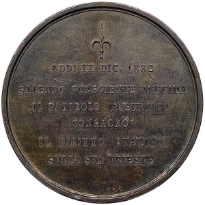 Trieste autrichienne, médaille du Circolo Garibaldi de Trieste pour la mort du patriote italien irrédentiste Guglielmo Oberdan (1858-1882) 1882