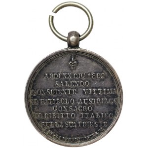 Austrian Trieste, Medal of the Circolo Garibaldi of Trieste for the death of the Italian irredentist patriot Guglielmo Oberdan (1858-1882) 1882
