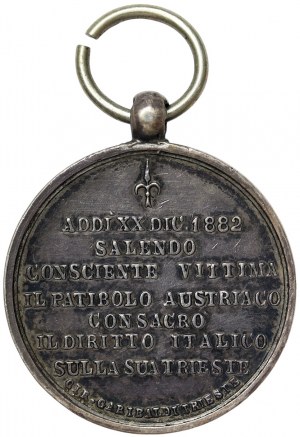 Rakouský Terst, medaile Circolo Garibaldi z Terstu za smrt italského iredentistického vlastence Guglielma Oberdana (1858-1882) 1882