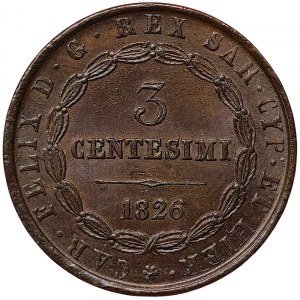 Kingdom of Sardinia, Carlo Felice, 3 Centesimi 1826, Turin