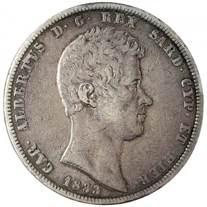 Sardinské království, Carlo Alberto, 5 lir 1833, Janov