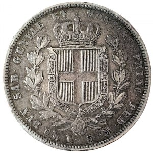 Sardinské království, Carlo Alberto, 5 lir 1833, Janov
