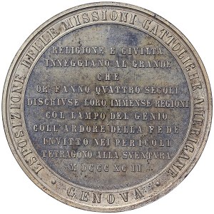 Kingdom of Italy, Cristoforo Colombo, Medal 400th Discovery of America - Catholic Missions 1892