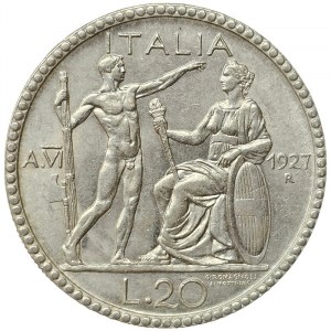 Kingdom of Italy, Vittorio Emanuele III, 20 Lire Littore 1927, Rome