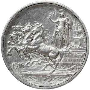 Kingdom of Italy, Vittorio Emanuele III, 2 Lire Quadriga 1916, Rome