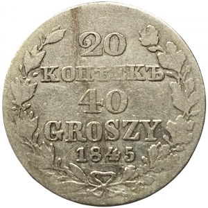 Poland, Russian-Polish coins, Nicholas I, 20 Kopeks 1845, MW Warsaw