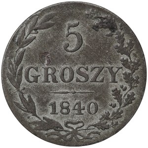 Polonia, monete russo-polacche, Nicola I, 5 Groszy 1840, MW Varsavia