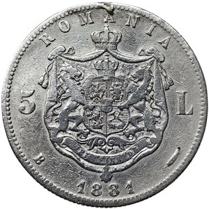 Romania, Carol I as Prince/King, 5 Lei 1881, Bucharest