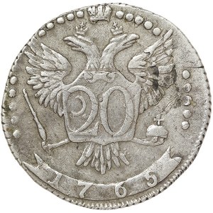 Russie, Catherine II, 20 Kopeks 1765, ММД Krasny (Red mint)