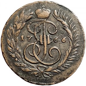Russia, Catherine II, 2 Kopeks 1766, MM Krasny (Red mint)