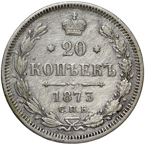 Rosja, Aleksander II, 20 Kopeks 1873, СПБ HI St. Petersburg