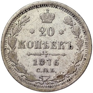Russia, Alexander II, 20 Kopeks 1876, СПБ HI St. Petersburg